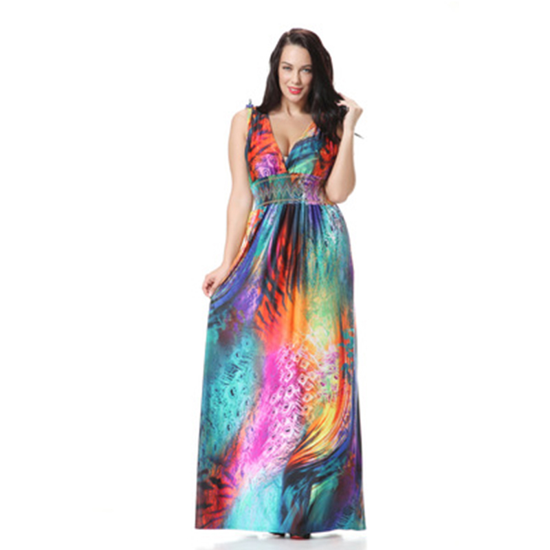 

Bohemian Dress Women Large Plus Size7XL Super Long Beach Holiday Colorful Feather Flower Dress Abayas For Women Ramadan Eid