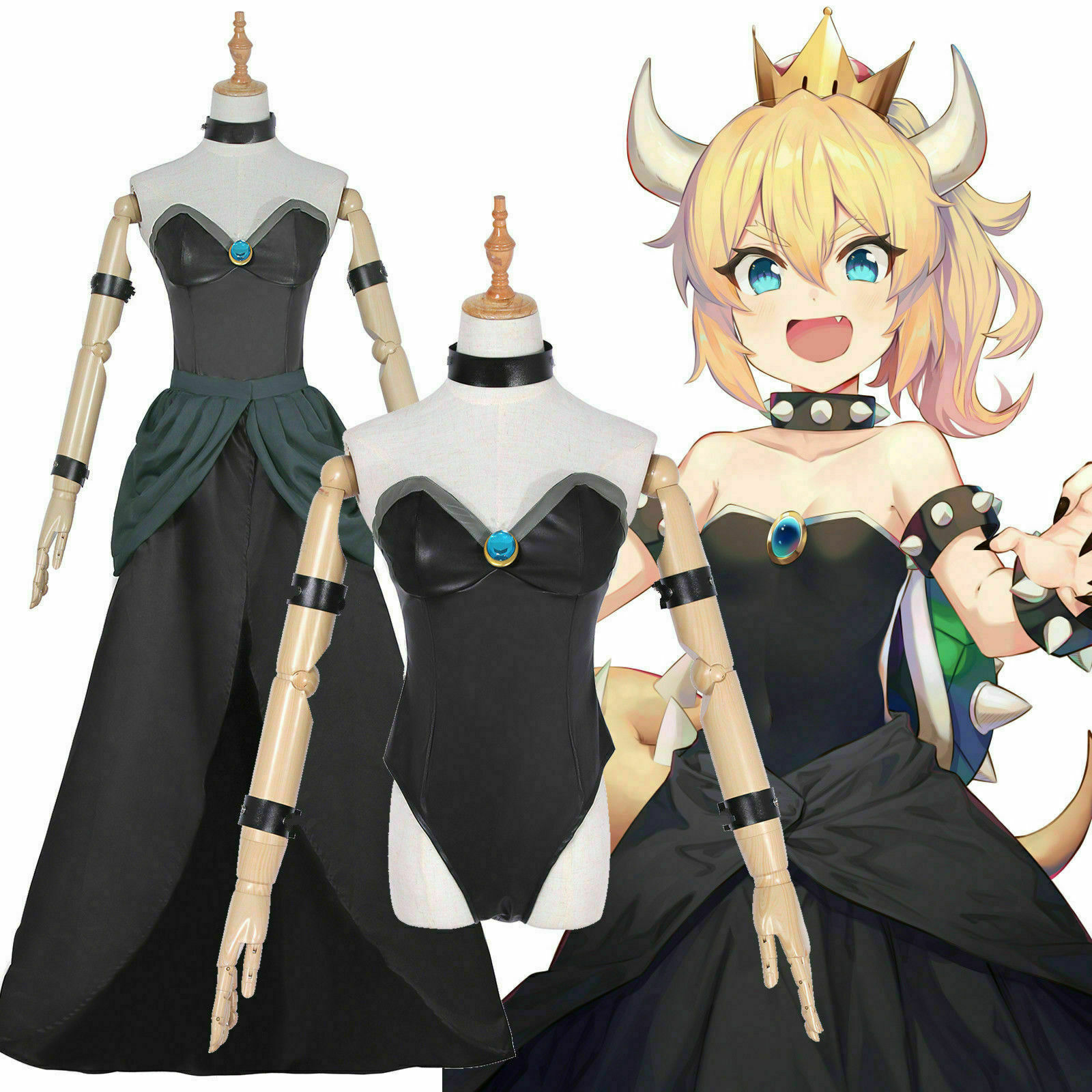 Bowsette Princess Bowser Lace Luxary Dress Cosplay Costume Customeize