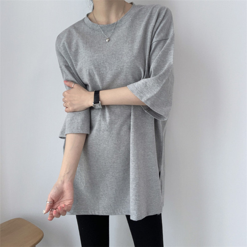 

HziriP Minimalist Gentle Leisure Split 2020 Cotton Solid All Match Chic Loose Basic Tops Short Sleeves Casual Plus Size T-Shirts, Pink