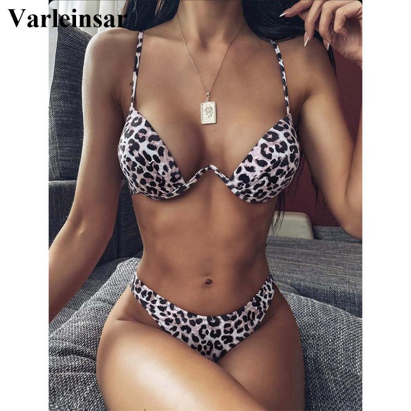 

New Sexy V-bar Underwired Bra Push Up Bikini Women Swimwear Female Swimsuit Two-pieces Set V wire Bather Bathing Suit Swim V1732
