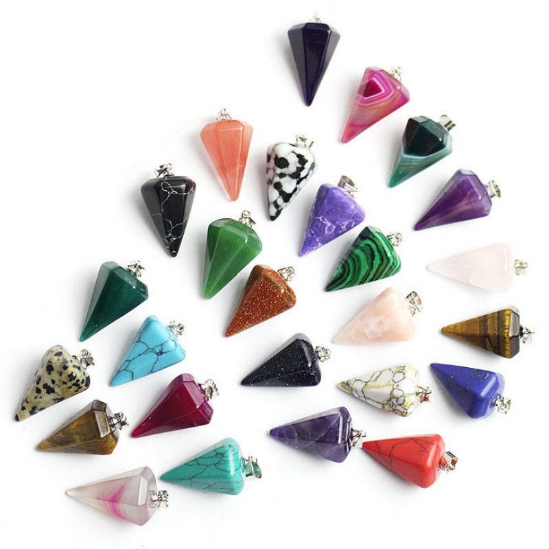 

Small Size Reiki Pendulum Natural Stone Amulet Healing Crystal Pendant Jewelry Findings Meditation Hexagonal Pendulums for Men Women