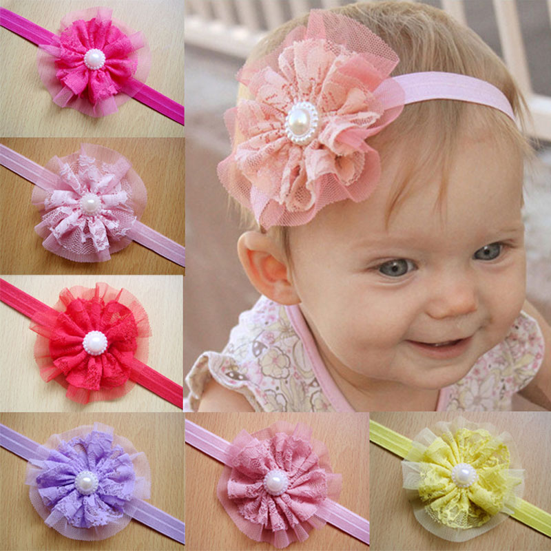 

Baby Girls Lace Flower Headbands Infant Flower hair band headwear Children Hair Accessories Kids Elastic Headband Free shipping, Mixed color