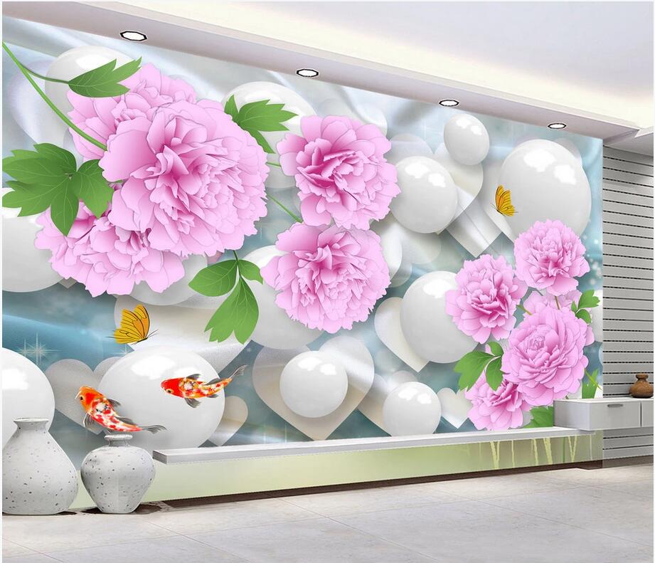 

WDBH 3d wallpaper custom photo Flower blooming peony three-dimensional hand-painted 3D TV background wall art canvas pictures, Non-woven