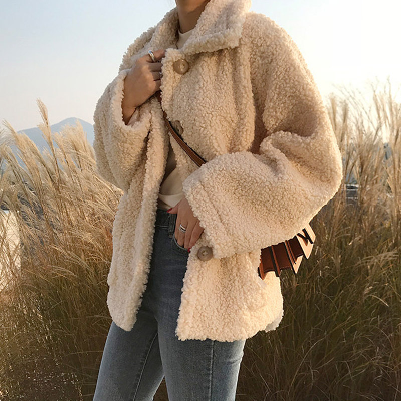 

2019 New Autumn Winter Lamb Jackets Women Long Sleeve Thick Warm Coats Female Harajuku student Short Coat cc695, Beige