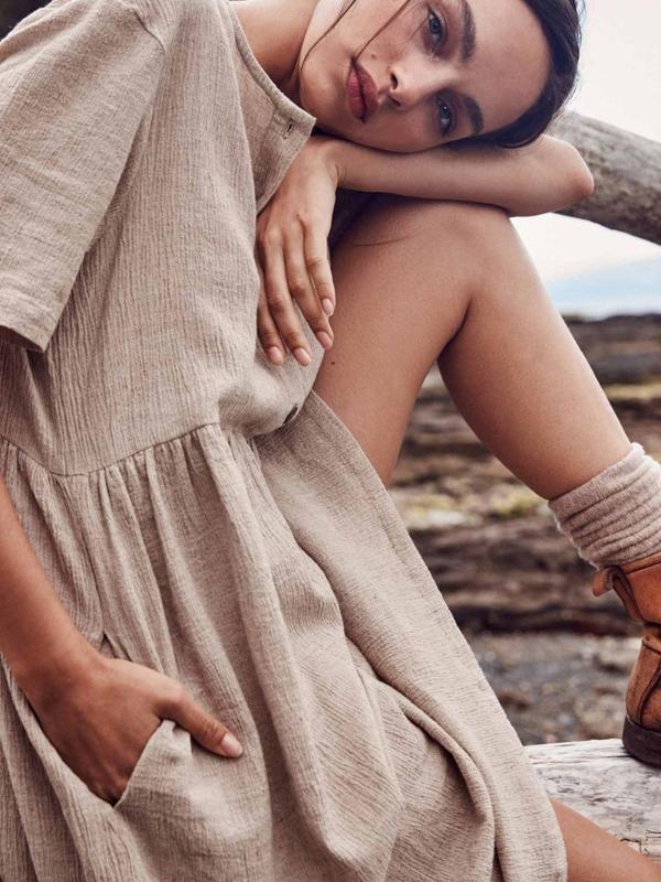 

2019 Suit-dress Dress Solid Color Cotton Skirt, Khaki
