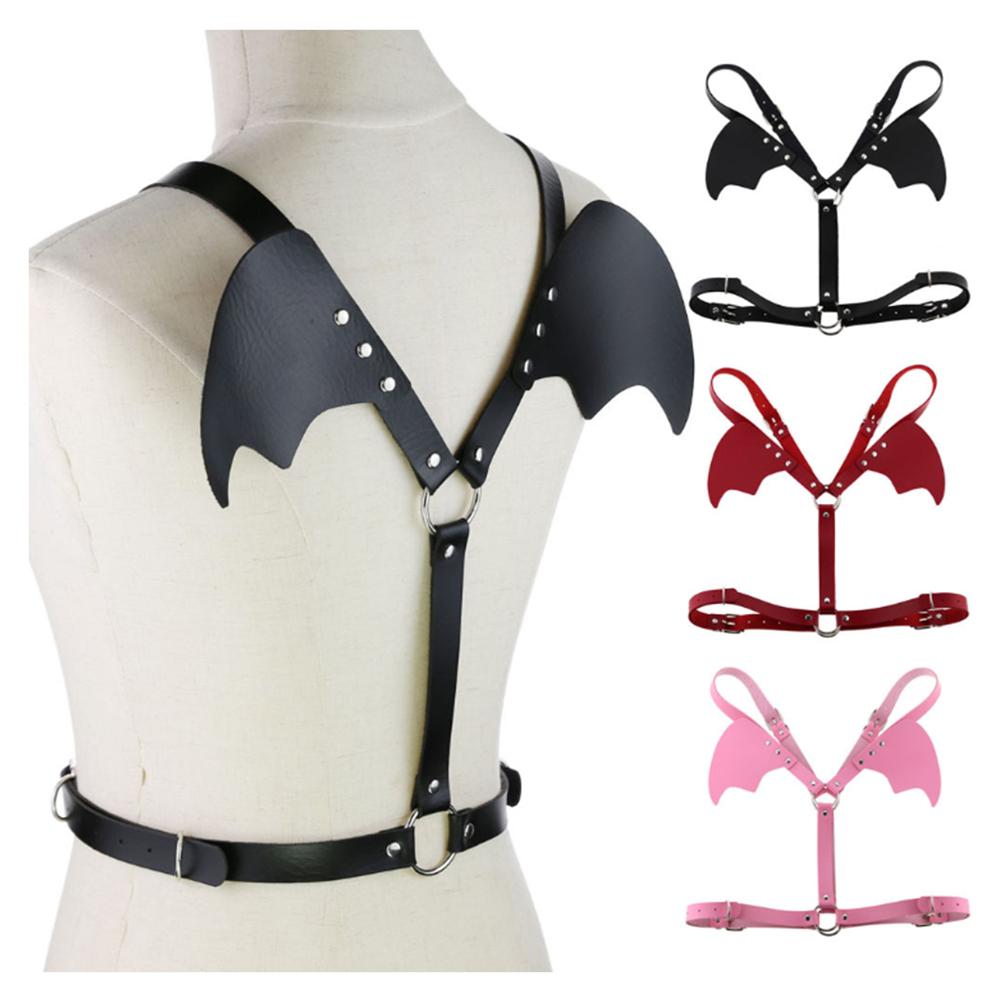 

Leather Harness Top Back Wing Punk Sexy Lingerie Belt Plus Size Body Cage Suspender Party Rave Harness Bra Bondage Adjust Belt, Pg0684-white