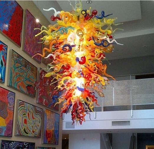 

Lamps Large Size Colored Chandeliers Lighting for High Ceiling Spaces Dining Room Hand Blown Glass Art Pendant Lights