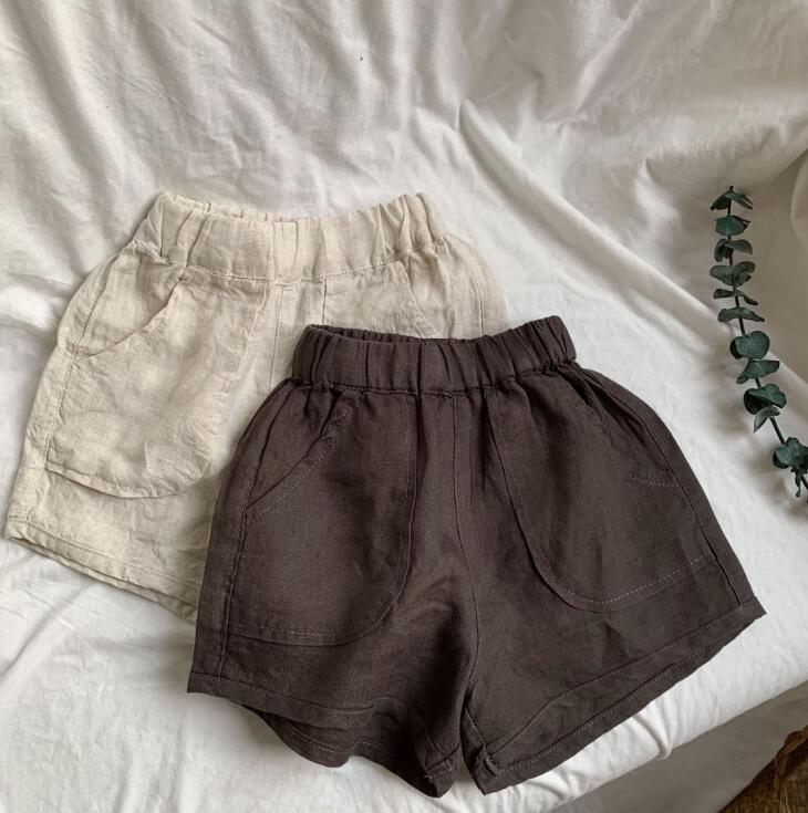 

2020 new girls boys cotton linen shorts summer fashion kids shorts 2-8 years HV302, Beige