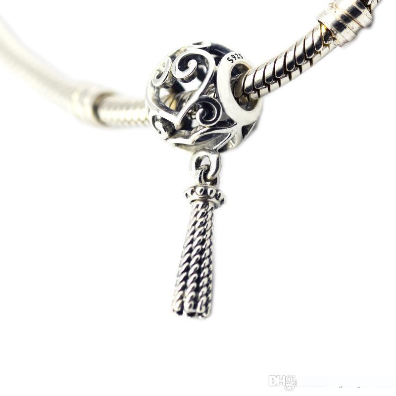 Argent Sterling 925 Enchanted Tassel Pendentif Transparent Zircone cubique Dangle Charm Fit Bracelet
