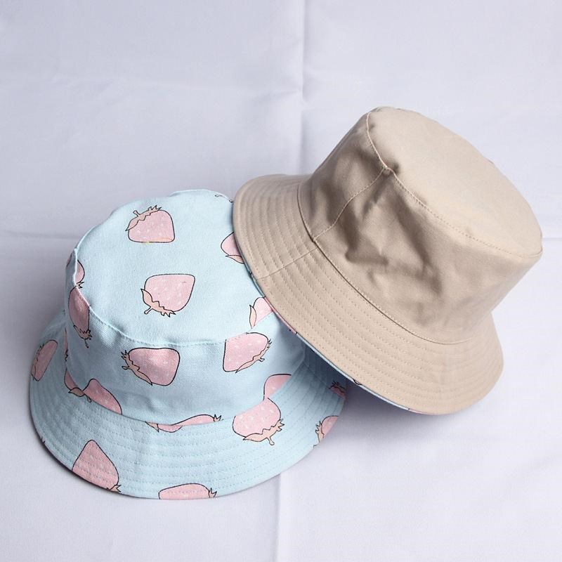 

Cotton Strawberry print Bucket Hat Fisherman Hat outdoor travel Sun Cap Hats for men and Women 470, Blue