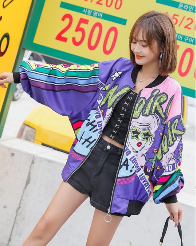 

Spring 2020 New Product Large Size Women's Tide Brand Printed Loose Bat Sleeve Cardigan Fashion casual wild coat, Multi