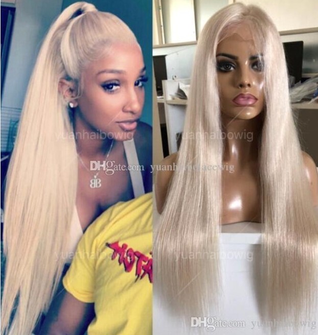 

Lace Frontal Wig White Blonde Color 60 Silky Straight Chinese Virgin Human Hair Bleach Knots Fast Express Delivery