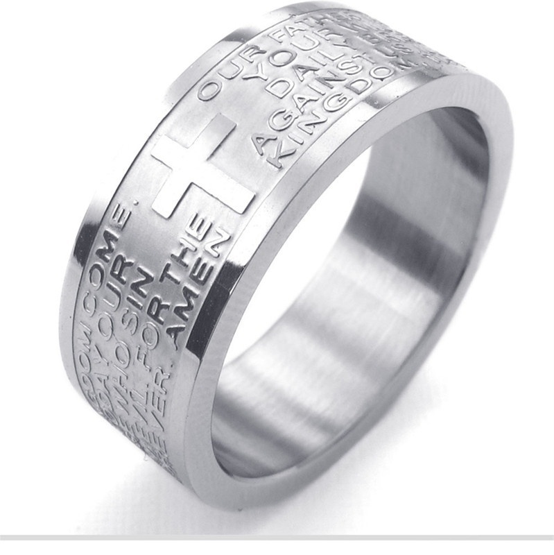 

Unisex Fashion Jewelry Men''s Women''s 316L Stainless Steel Ring Lord's Prayer Cross Design Classic Band Silver By Mate Rings