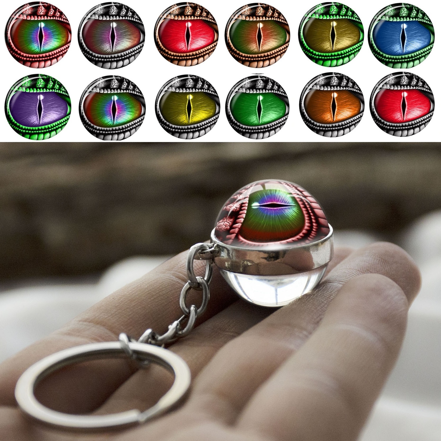 

Round Car Keyring Evil Eyes Art Picture Double Side Glass Ball Key Chains Frost Dragon Eyes Keychain Gift Jewelry Accessories