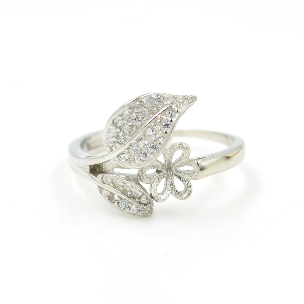 S925 Sterling Silver Ring accessories wholesale pearl rings setting opening adjustable double leaf PS4MJZ034-image-446475324
