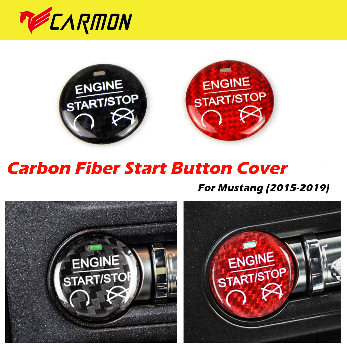 

GTPARTS For Ford Mustang Carbon Fiber Sticker Car Engine Start Stop Button Decoration Cover Car Styling For 2015-2019 Accessories