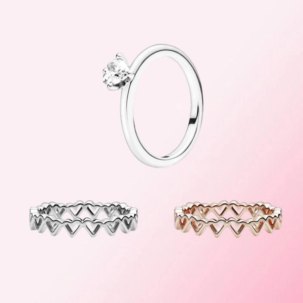 DoniA 100% 925 Sterling Silver Rose Freehand Hearts Clear Heart Solitaire Stackable Ring Fashion Charm Jewelry Factory Direct Free Shipping