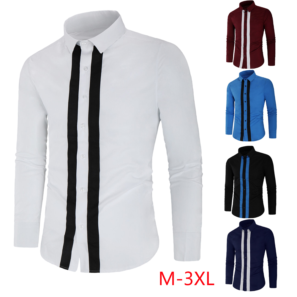 

Brand Casual Shirts Men 2019 Fashion Striped Spliced Long Sleeve Dress Shirt Cotton Luxury Camisa Masculina Hip Hop Streetwear, Blue shirt men
