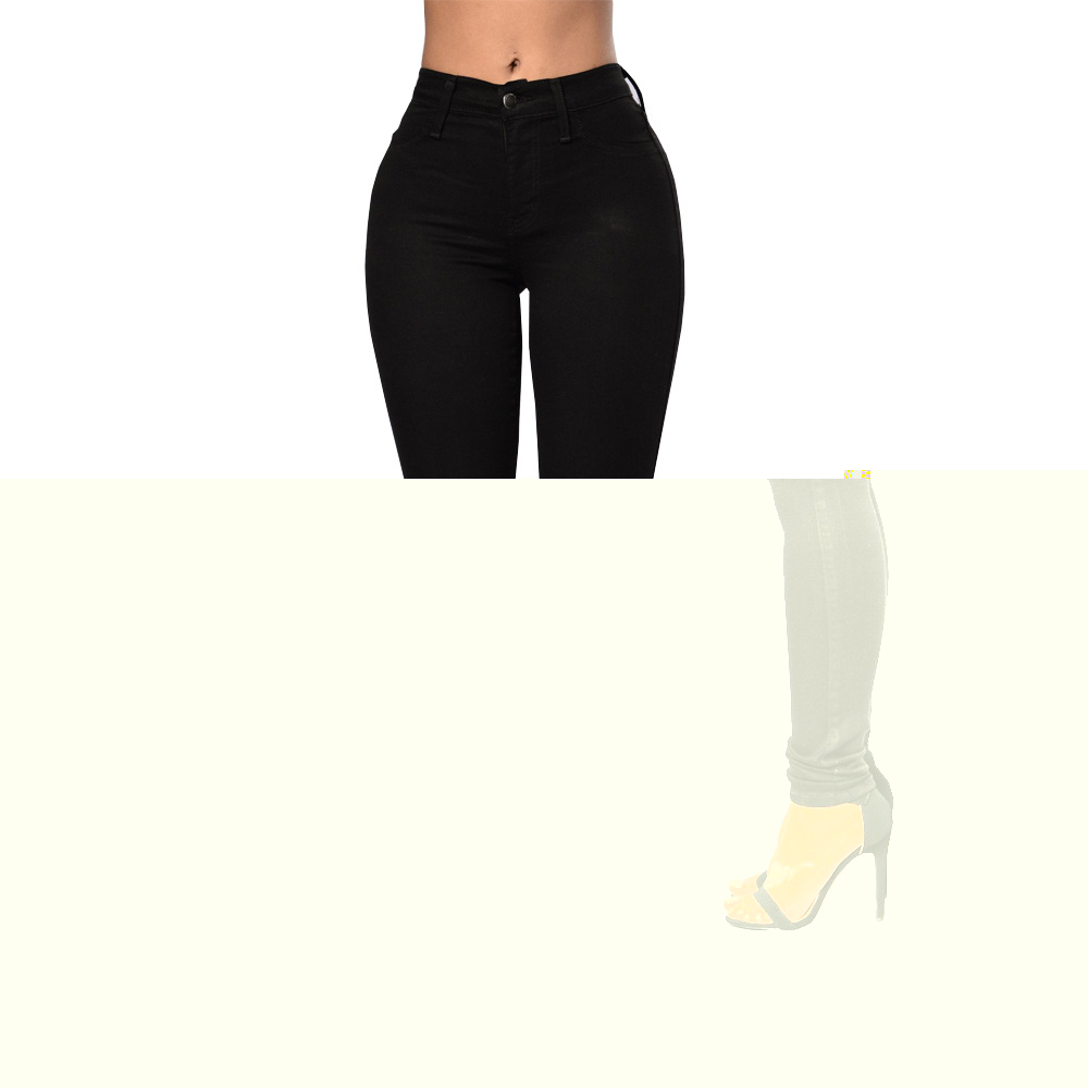

Hole Pockets Women Jeans Ripped High Waist Denim Pants Skinny Fashion Trousers Femme, Black