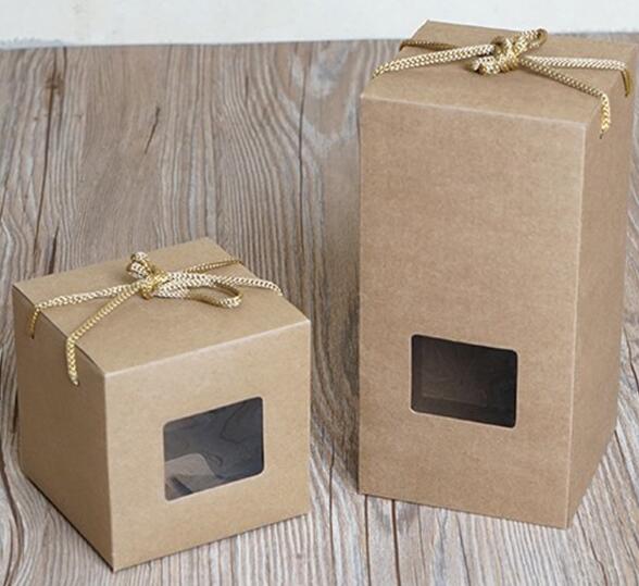 

100pcs/lot Kraft Paper With Window Cosmetic Cream Jar Bottle With Ropes Gift Craft Packaging Box