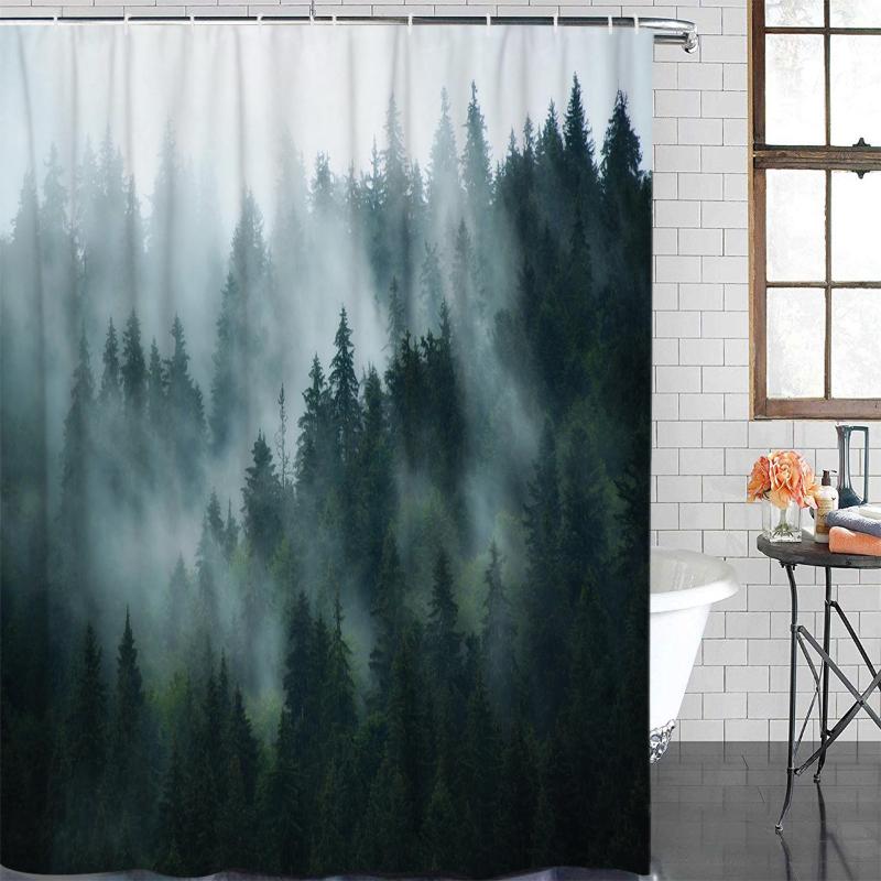

Modern Curtain Forest Clouds Scenery Printed Bathroom Shower Curtain Bathroom Decor Waterproof Fabric Shower