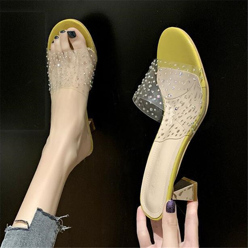 

Women Sandals High Heels Women Shoes Slippers Transparent Sandals Crystal Jelly Wood Sexy Ladies Shoes Summer Open Toes, Beige