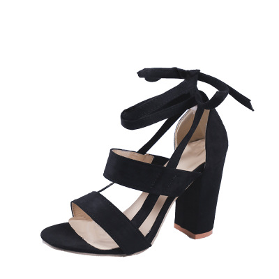 

New European and American plus size women sandals spot high heels thick heel lace-up shoes women, Beige