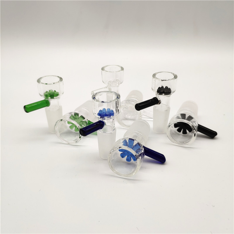 

Wholesale 14mm and 18mm Male glass bowls With flower Snowflake Filter bowls For Glass Water Bongs free shipping