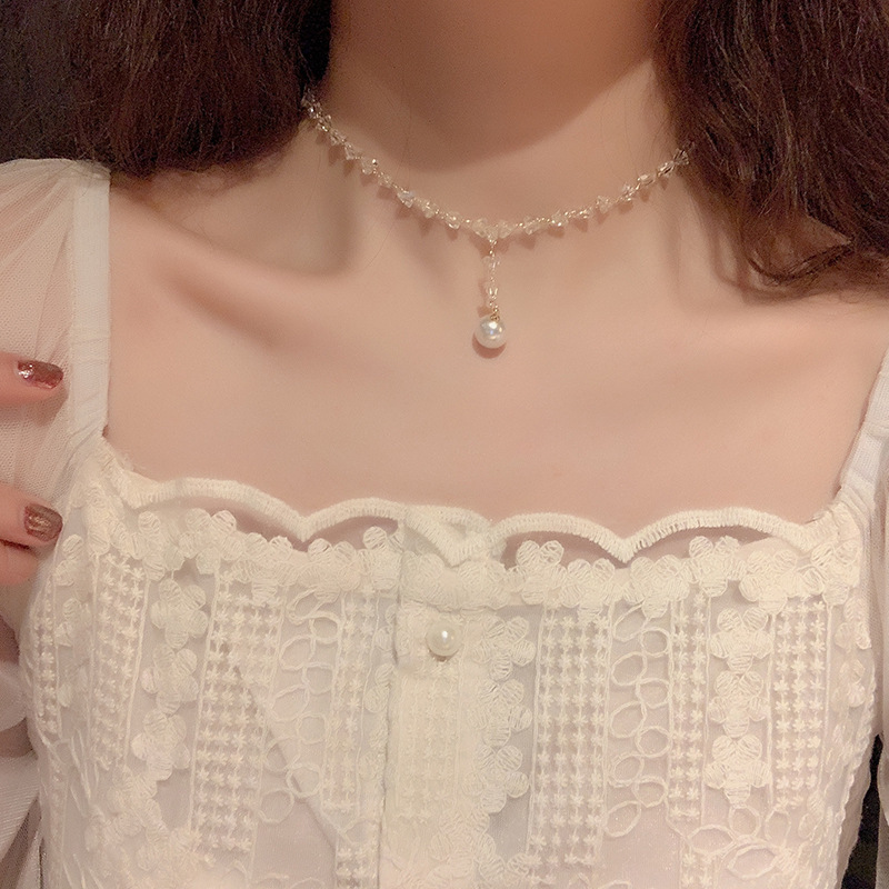 

Chokers Fashion Choker Necklace Irregular Crystal Bead Short Clavicle Chain Neck Wild Pearl Pendant Collar Women Jewelry