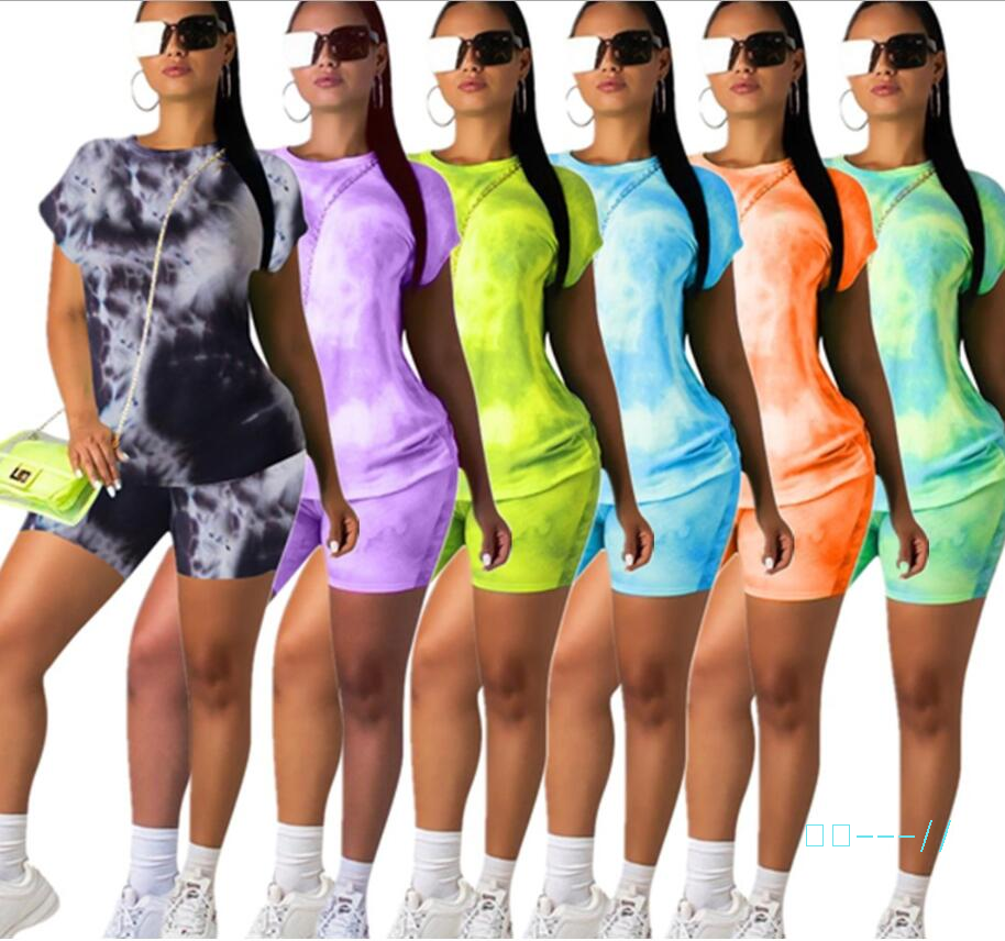 Été femmes couleur short tie-dye mis Survêtement conception chemise à manches courtes t et shorts pantalons de vêtements mis en conviennent sport