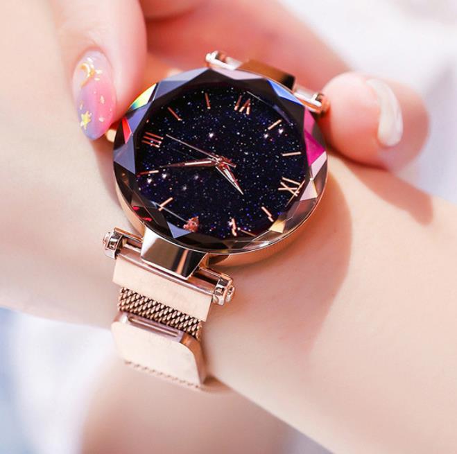 

Reloj Mujer Starry Sky Women Watches Magnetic Mesh Belt Band Watch Women's Fashion Dress Wristwatch Zegarek Damski, Black