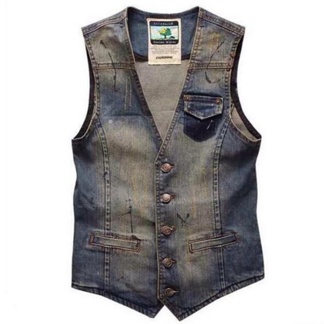 

2016 New Arrival Men's denim vest waistcoat band fashion sleeveless jacket mens vest jean clothing Coat, Blue