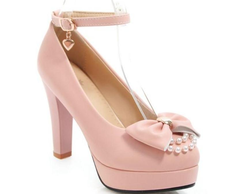 

2019 Women's shoes in Spring and Autumn with New style High heel Coarse heel round head bowknot waterproof table@303, White