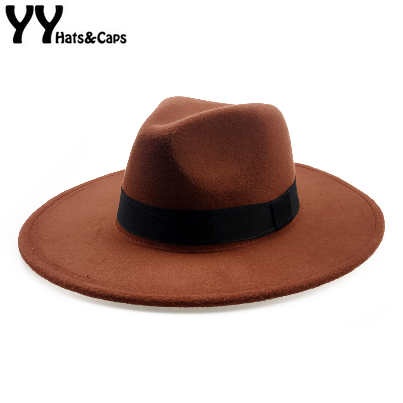 RYTEJFES Haut Chapeau r/étro Britannique Chapeau de Panama pour Femmes en Feutre de Laine avec Bord Large et Boucle de Ceinture Chapeau Fedora pour Femme