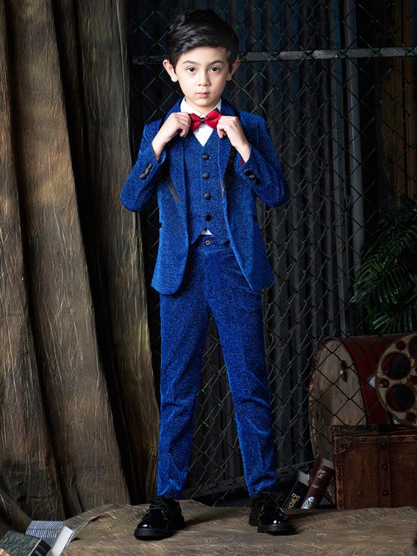 

YuanLu 2020 Boys Suits Blazer Coat Formal Costume Wedding Party Piano Toddler Clothes Shiny Blue 2T -14, 3pcs