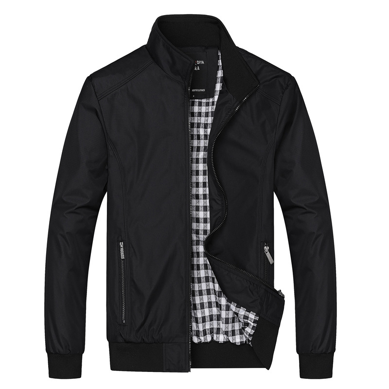 

Men Stand Collar Bomber Jacket Light Weight Spring Autumn Zip-up Flight Pilot Wind Breaker Plus Size M-8XL Jacket, Black