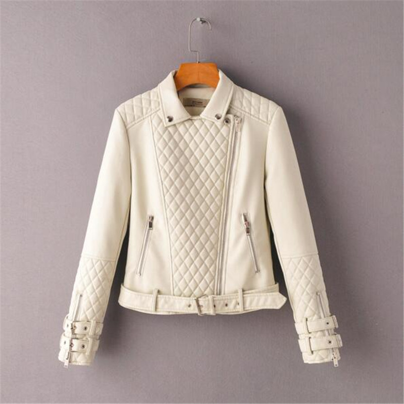 

Spring Autumn With Sashes Pu Faux Leather Jacket Women Zipper Slim Short Biker Jackets Coat Female Outwear Tops, Black