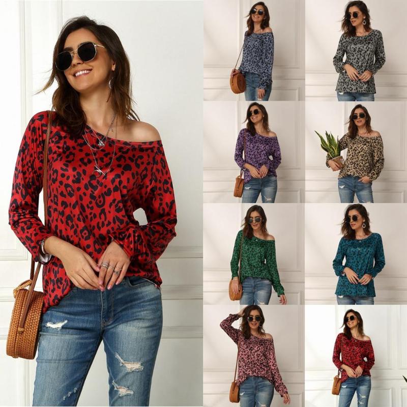 

Spring Summer Hot Sale Women' Printed T-shirt 2020 New European and American Long Sleeve O-Neck Loose Off Shoulder Casual Top, Green