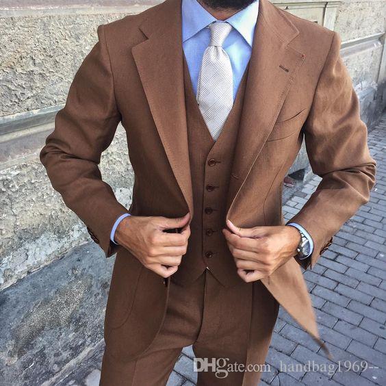 Dernière conception marron homme travail costume marié smokings revers cranté hommes costumes d'affaires ensembles de vêtements de mariage (veste