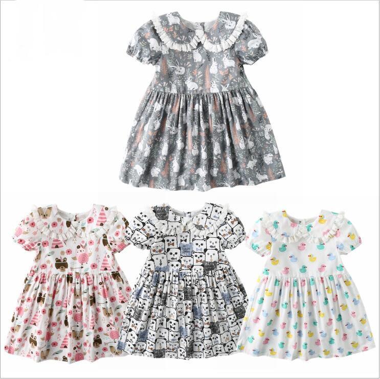

Kids Clothes Girls Boutique Summer Dresses Tutu A-line Party Dress Short Sleeve Cartoon Print Cotton Dresses Princess Beach Dresses C6072