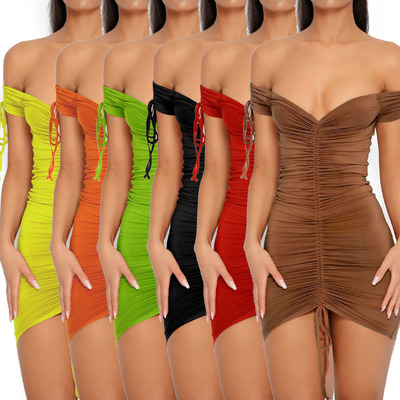 Femmes Crayon Crayon Robe Mesdames Summer Candy Couleur Clubwear Mini Robe Femmes Summer Robes Sexy Robes de polyester V-Col V-Col