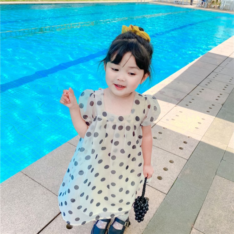 

Thunderers Summer Dresses For Baby Girls New Fashion Polka Dot Dress Children's Casual Clothing Baby Girls Summer Clothes 2-7Y, Light brown