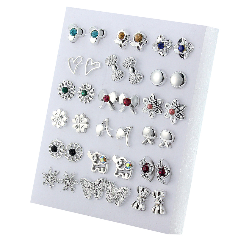 

18 Pairs Silver Colorful Rhinestone Hollow Flower Animal Mix Style Plastic Stud Earrings Set For Women Girls, Golden;silver