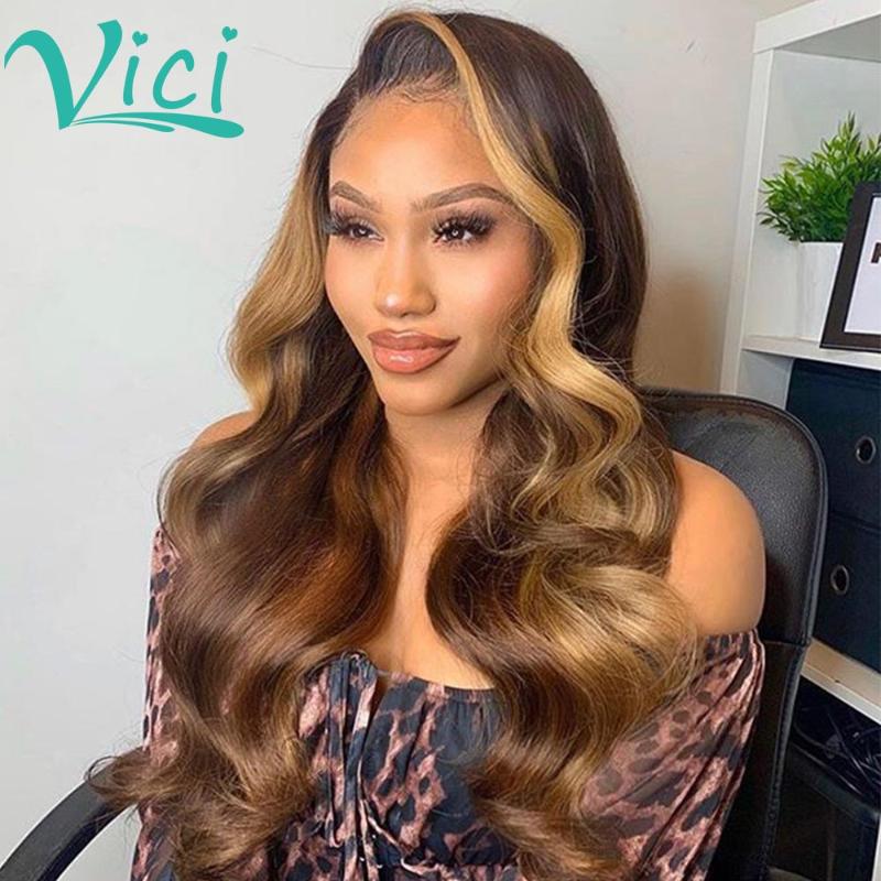 

1b/30 Honey Blonde Lace front Wig Ombre Human Hair Wig Brown Lace Frontal Body Wave Preplucked Part 130 Peruvian, As pic