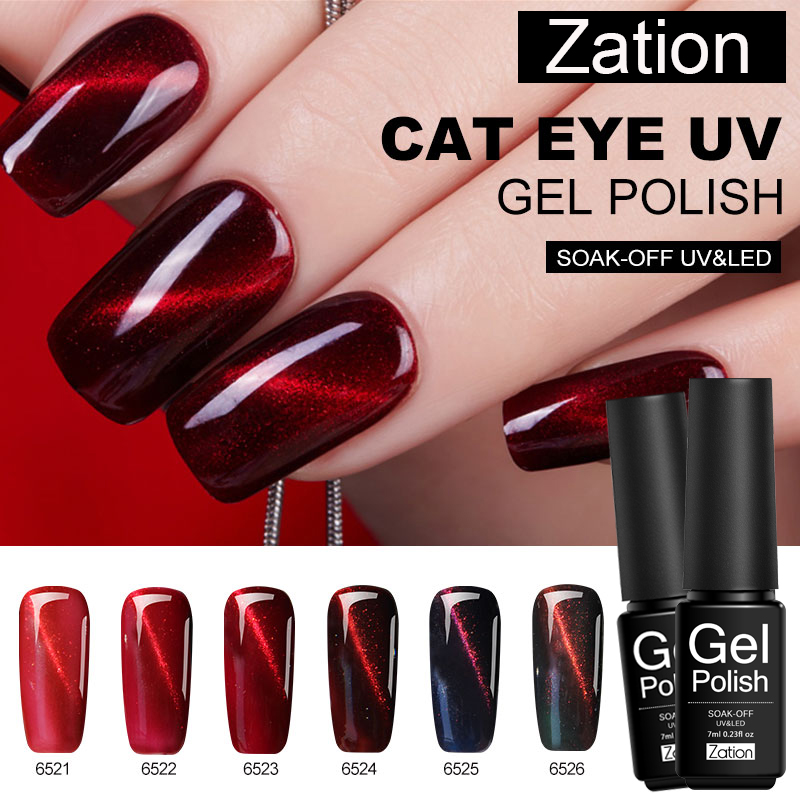 

Zation 7ml Nail Polish Glitter Long Lasting Cat Eye Gel Nail Polish Soak Off UV LED Gel Varnish Magnetic Lacquer Art, 62pink