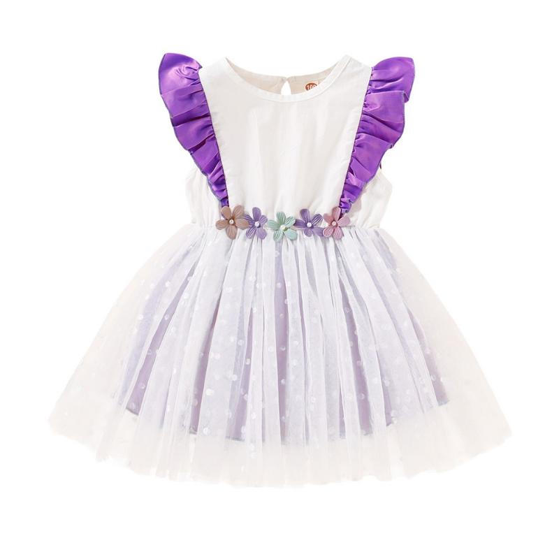 

New Summer Polka Dot Printed Dress Toddler Girls Lace Patchwork Tutu Dresses Kids Girls Ball Gown Princess Party Dresses D30, Purple