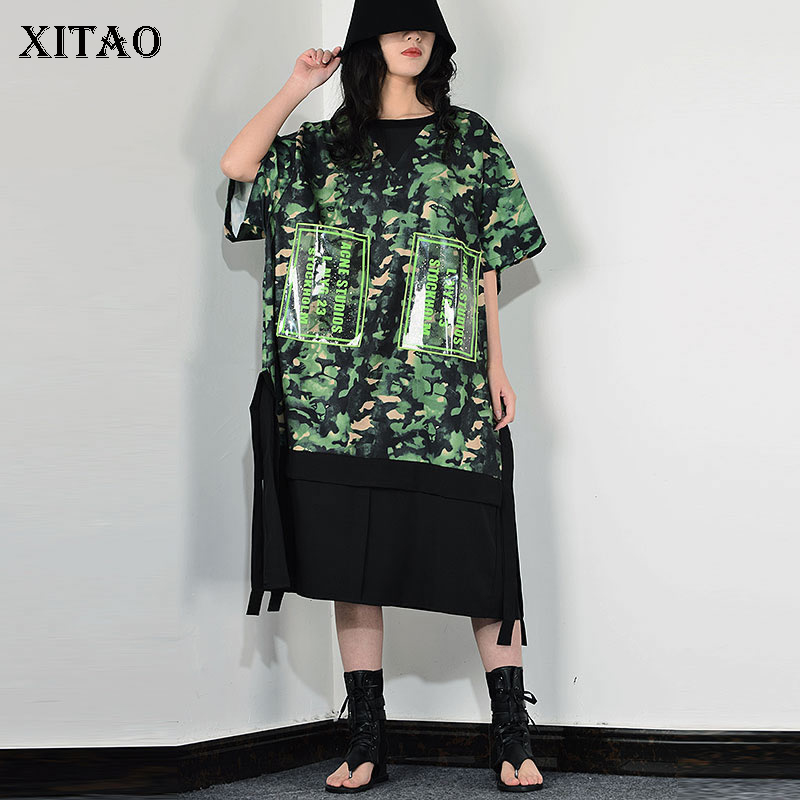 

XITAO Patchwork Camouflage Tassels Casual Dress Women 2020 Personality Fashion Tide New Style O Neck Collar Short Sleeve XJ3724, See picture xj3724
