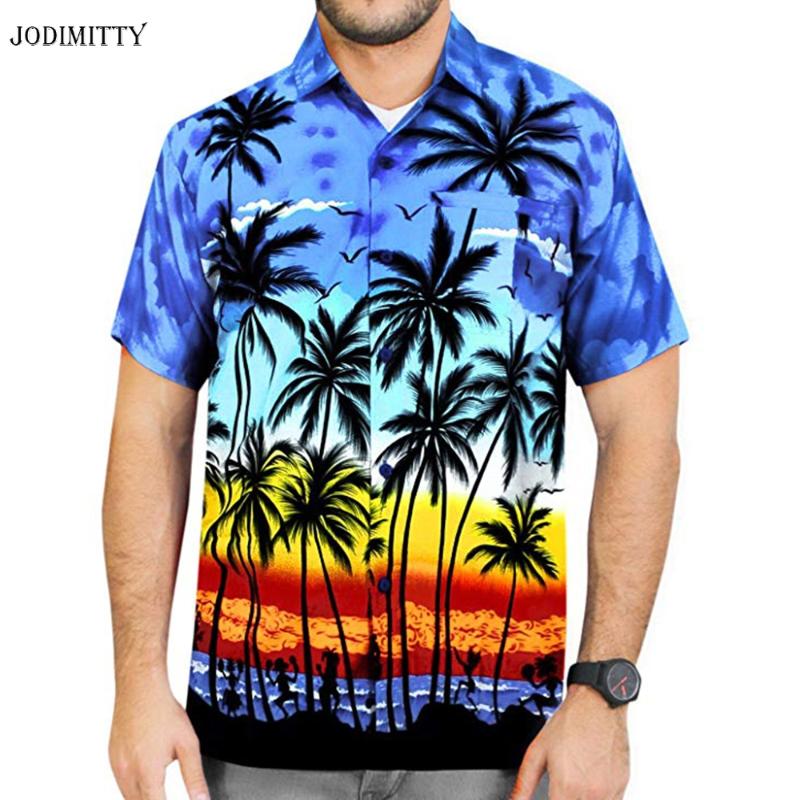 

Jodimitty 2020 New Shirt Fashion Men's Casual Button Fashion Print Beach Short Sleeve Quick Top Blouse M-3XL Hawaiian Shirt, Dark blue 2