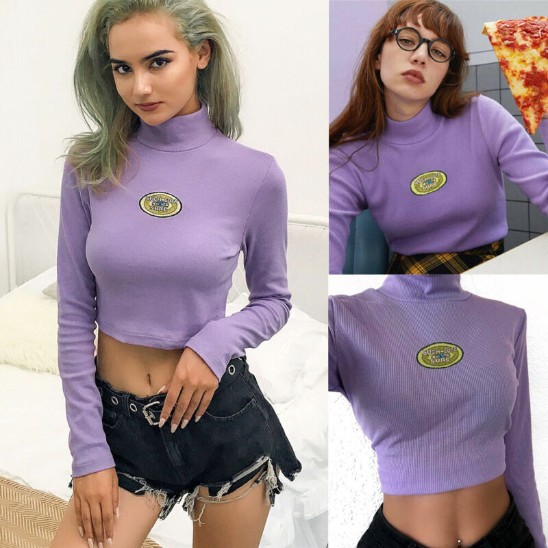 

Women Basic Blouse Sweater Long Sleeve Shirts Pullover Turtle Neck Tops Stretch, Purple