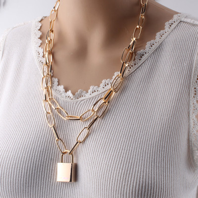 

Double Layer Chain Lock Pendant Necklace Punk Vintage 90s Link Chain Padlock Charm Statement Necklace Hip Hop Women Gothic Statement Jewelry